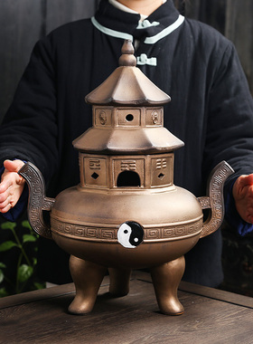 超大号太极八卦陶瓷盘香炉家用室内创意香薰炉摆件檀香盘托熏香炉