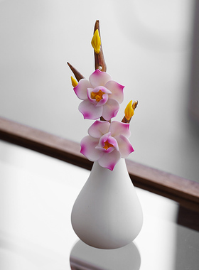 白瓷桃花花瓶新中式迷你小花器 禅意绿萝铜钱草花插白色水养花器