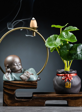 中式茶宠创意风化木倒流香摆件