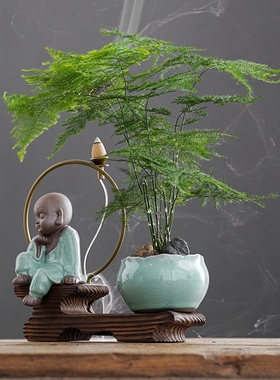 招财小和尚倒流香禅意摆件