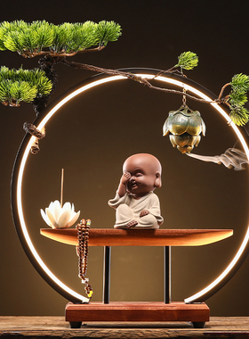 中式茶宠摆件精品摆件家居创意玄关装饰品茶桌茶道禅意倒流香炉