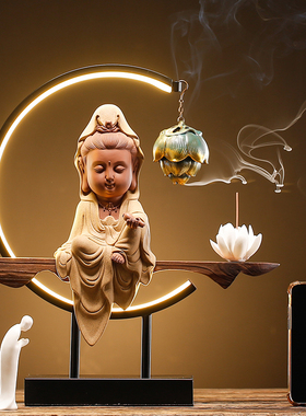 中式倒流香地藏王菩萨佛像家用室内创意禅意茶道客厅玄关陶瓷摆件