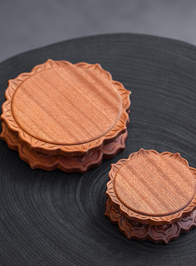 禅意莲花红木圆形托架家用