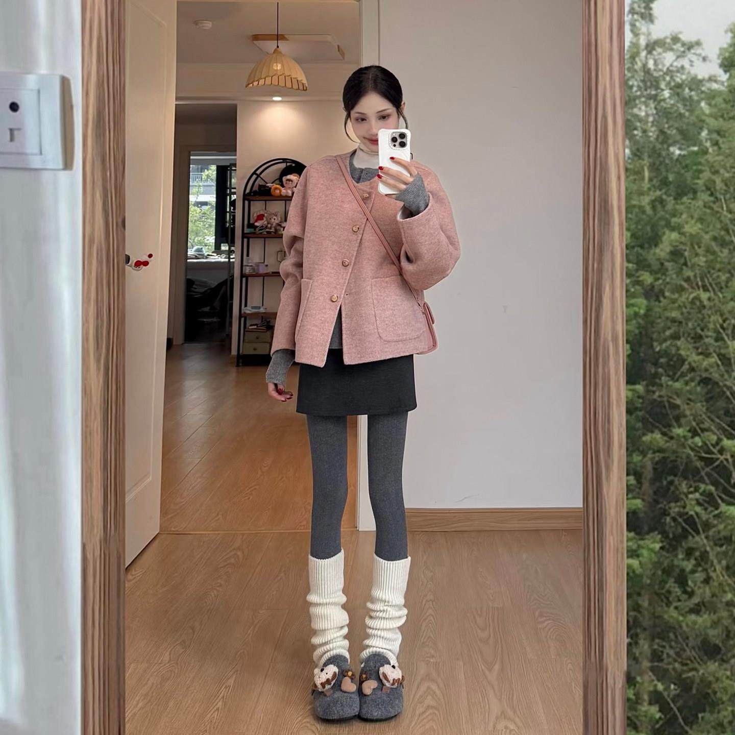 粉色圆领小香短款毛呢外套女秋冬季温柔风甜美小个子减龄呢子上衣,淘宝优惠券,粉丝福利购,淘宝优惠卷