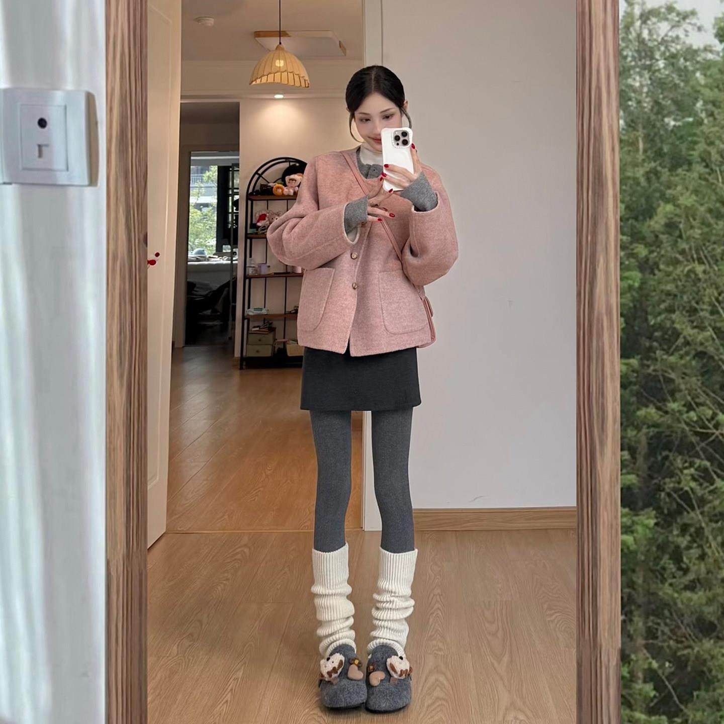 粉色圆领小香短款毛呢外套女秋冬季温柔风甜美小个子减龄呢子上衣,淘宝优惠券,粉丝福利购,淘宝优惠卷