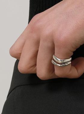 2025素戒不规则双凹凸肌理感银环戒指指环ins小众时尚冷淡风