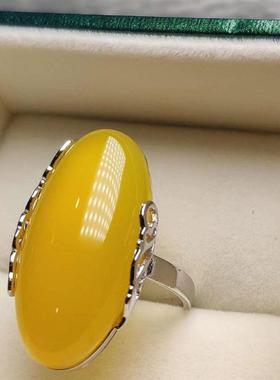 2025小众民族风黄石长款戒指食指戒个性复古时尚气质潮戒指女士