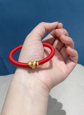 2026朱砂粉软管绕线小蛇黄财神金榜题名手绳本命年男女情侣款新年