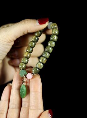 2026厂绿檀木老形珠DIY玉叶子手串装饰手链念珠1.0×20颗男女木串