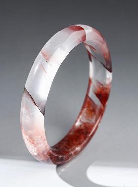 2026晶东珠宝天然红胶花水晶手镯老矿料锦鲤飘花圆条女生个性闺蜜