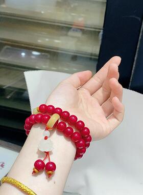 2026红色双圈菩提新品文艺风双圈手串中式手持盘玩珠串佛珠文玩