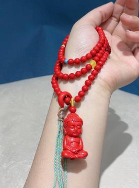 2026朱砂红砂宝宝佛项链吊坠本命年红色圆珠挂件男女款饰品
