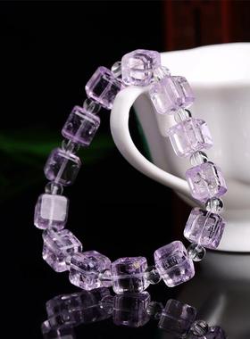2026天然水晶薰衣草紫水晶方糖手串冰种晶体通透淡雅紫女手链饰品