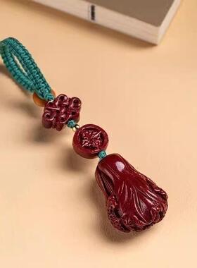 2026朱砂紫金砂百财汽车钥匙扣男女手工编织白菜钥匙挂件低含量朱