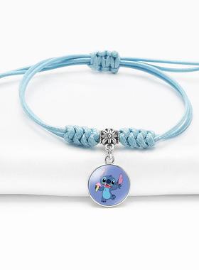 2026史迪仔编织手链合金圆形吊坠手工编织可调节手链蓝色史迪仔手