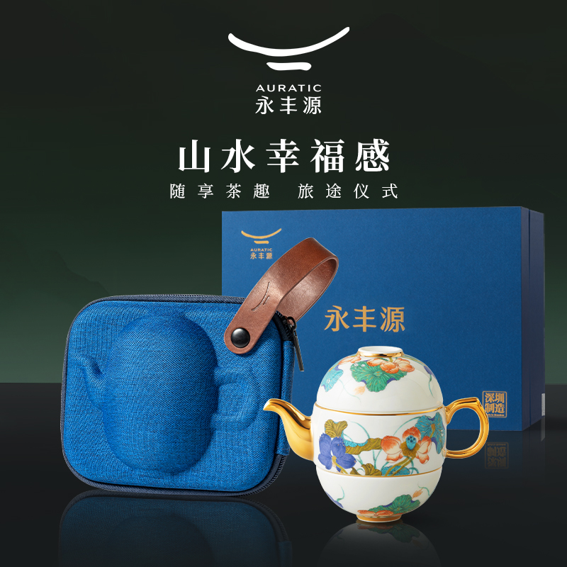 Chinese porcelain Yongfengyuan Xingfuheming travel tea set