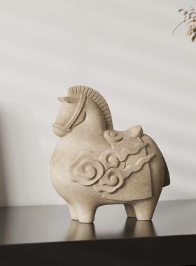 侘寂风陶瓷青云马桌面动物摆件客厅电视柜中古家居装饰品