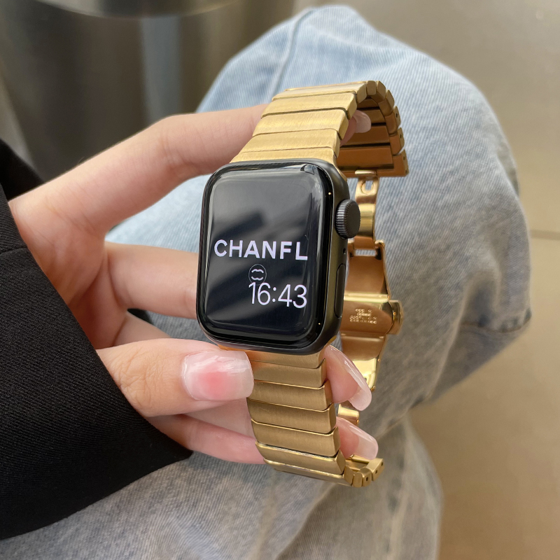 高级不锈钢金属适用iwatch8/9苹果表带applewatch7654代SE男女款-图3