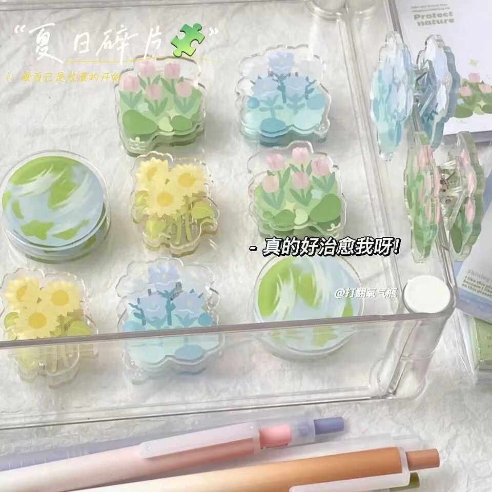 ins风夏日小花透明亚克力便签夹女高颜值超仙手账多功能收纳夹子,淘宝优惠券,粉丝福利购,淘宝优惠卷