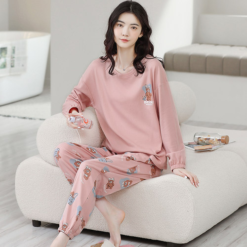100%纯棉睡衣女士秋冬季2025年新款长袖束脚休闲家居服可外穿套装 - 图2