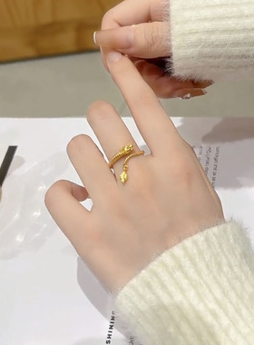 金色复古龙形双环戒指女