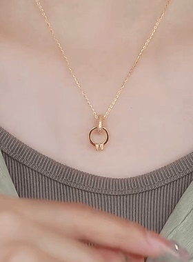 金色镶钻永结同心钛钢项链女