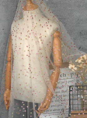 烫金软网纱点点蕾丝眼纱布料圆点透视网纱连衣裙服装diy娃衣面料
