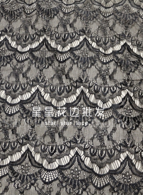 宽1.5米黑白无弹睫毛蕾丝面料 DIY服装窗幔窗帘家居装饰缝纫布料