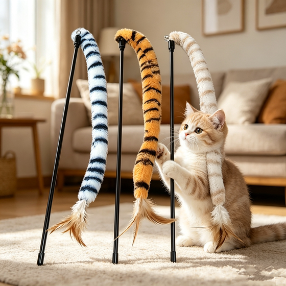 Cat toy tiger pattern cat funny stick long pole with bell kitten teeth grinding and bite resistant funny cat toy cat physical consumption supplies