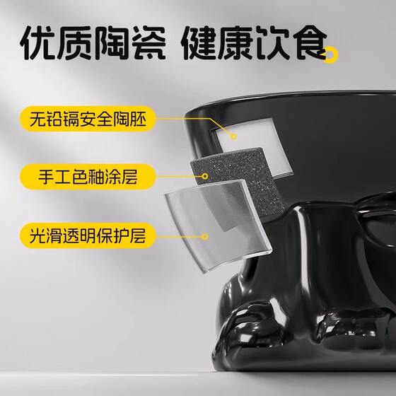Cat bowl ceramic cat food bowl food bowl with high legs and slant mouth neck protection anti-black chin cat rice bowl anti-knock over dog drinking bowl