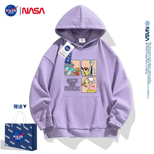 NASA联名美式复古黑色连帽卫衣女秋冬加绒2023新款小个子外套加厚