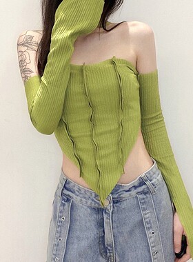 Women's Halter Tube Top T-shirt 女装纯色挂脖抹胸修身性感T恤