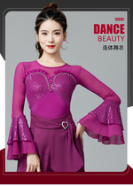 Morden dance blouses womens new Latin dance national standard dance Waltz with precisely round neckline lotus leaf one-piece clothes