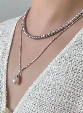 天然淡水灰珍珠项链高级小众