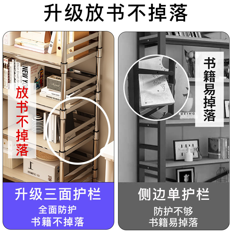 不锈钢落地学生书架靠墙置物架简易多层收纳架可移动家用陈列架子,淘宝优惠券,粉丝福利购,淘宝优惠卷