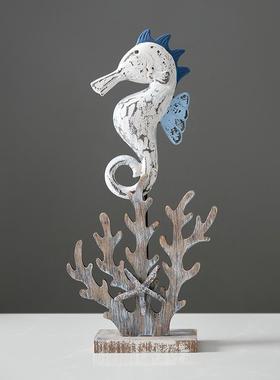 地中海风木制鱼摆件贝壳海星珊瑚摆设样板房软装电视柜摆台装饰品