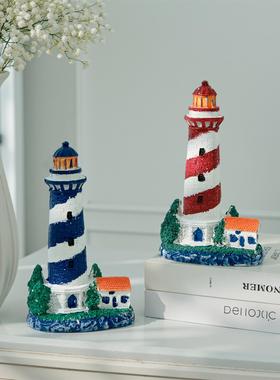 地中海风格小灯塔饰品树脂彩色船舱塔桌面饰品景观饰品模型道具