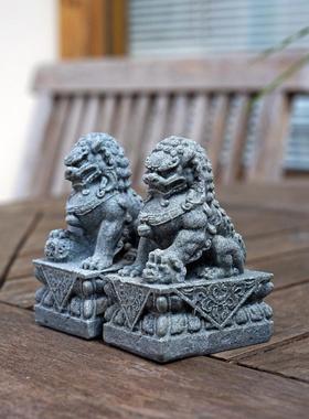 仿石狮子迷你微景观中国风桌面摆件创意鱼缸盆景造景摆设镇宅吉祥