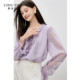 ເສື້ອຢືດ chiffon ສີແຂງ Qiushui Yiren ຝຣັ່ງ 2026 ລະດູໃບໄມ້ປົ່ງໃໝ່ ເສື້ອຢືດແບບໂຣແມນຕິກ ຮອບຄໍ lace-up top