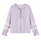 ເສື້ອຢືດ chiffon ສີແຂງ Qiushui Yiren ຝຣັ່ງ 2026 ລະດູໃບໄມ້ປົ່ງໃໝ່ ເສື້ອຢືດແບບໂຣແມນຕິກ ຮອບຄໍ lace-up top