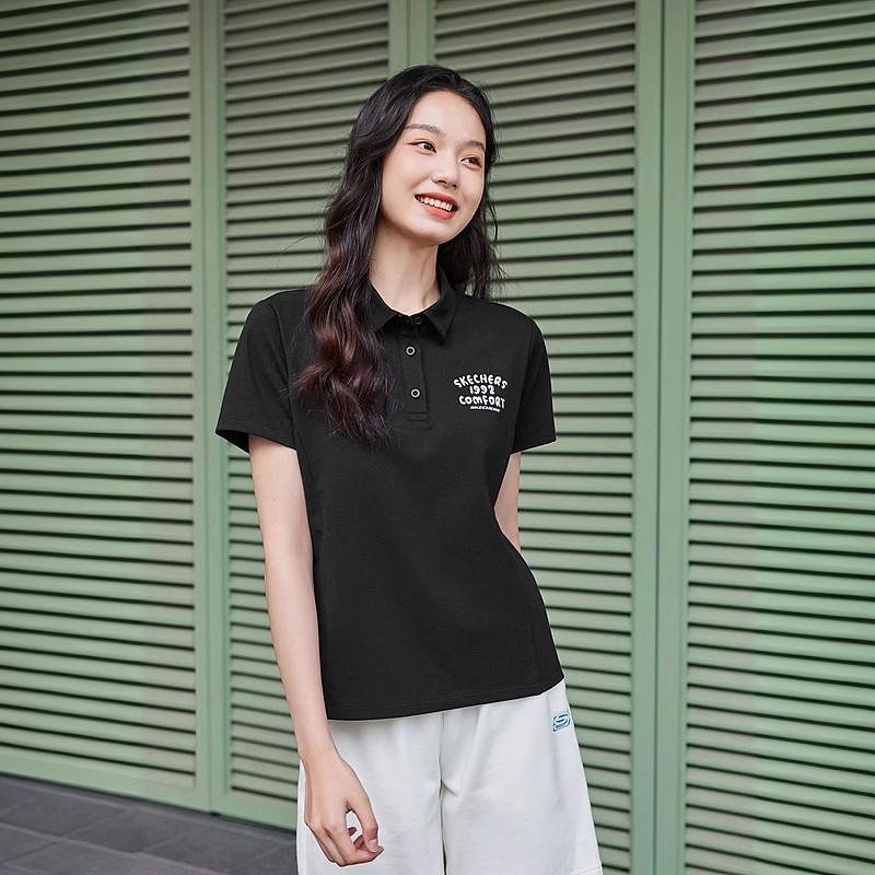 Skechers斯凯奇时尚百搭POLO衫女2025夏新款休闲短袖上衣L224W082 - 图0