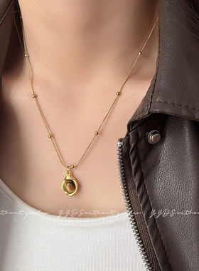 复古美拉德串珠虎眼石款吊坠项链