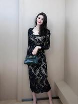 Tide Cards 2023 Autumn Winter New Womens Fashion Style Temperament Famous Black Sexy Lace Expats Slim Fit Underdress Woman