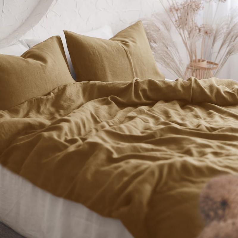 轻奢高级感天然亚麻纯色单被套150x200X230双人被罩亲肤床品定制 - 图1