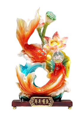 年年有鱼招财摆件创意新中式工艺品树脂客厅玄关酒柜装饰品桌面