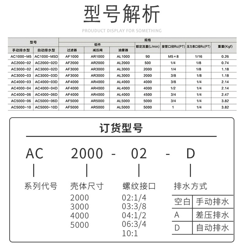 德力西气动三联件AC2000-02/3000-03D油水分离器自动排水型减压阀 - 图0