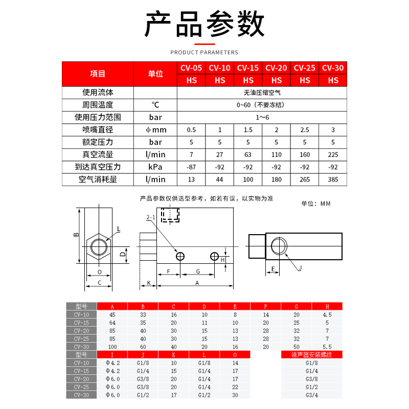 德力西真空发生器 CV-10-15-20-25HS大吸力大流量吸盘负压控制器 - 图2