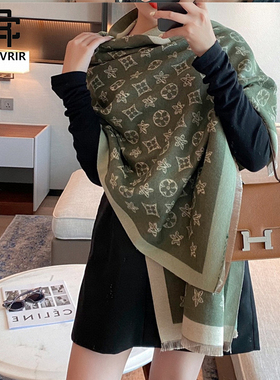法国COUVRIR羊绒围巾女秋冬保暖披肩两用高级感双面老花羊毛围脖