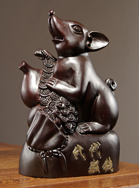 黑檀木老鼠摆件动物客厅桌面