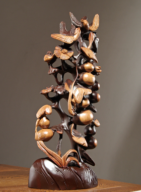 黑檀木雕刻葫芦乔迁新居五福临门